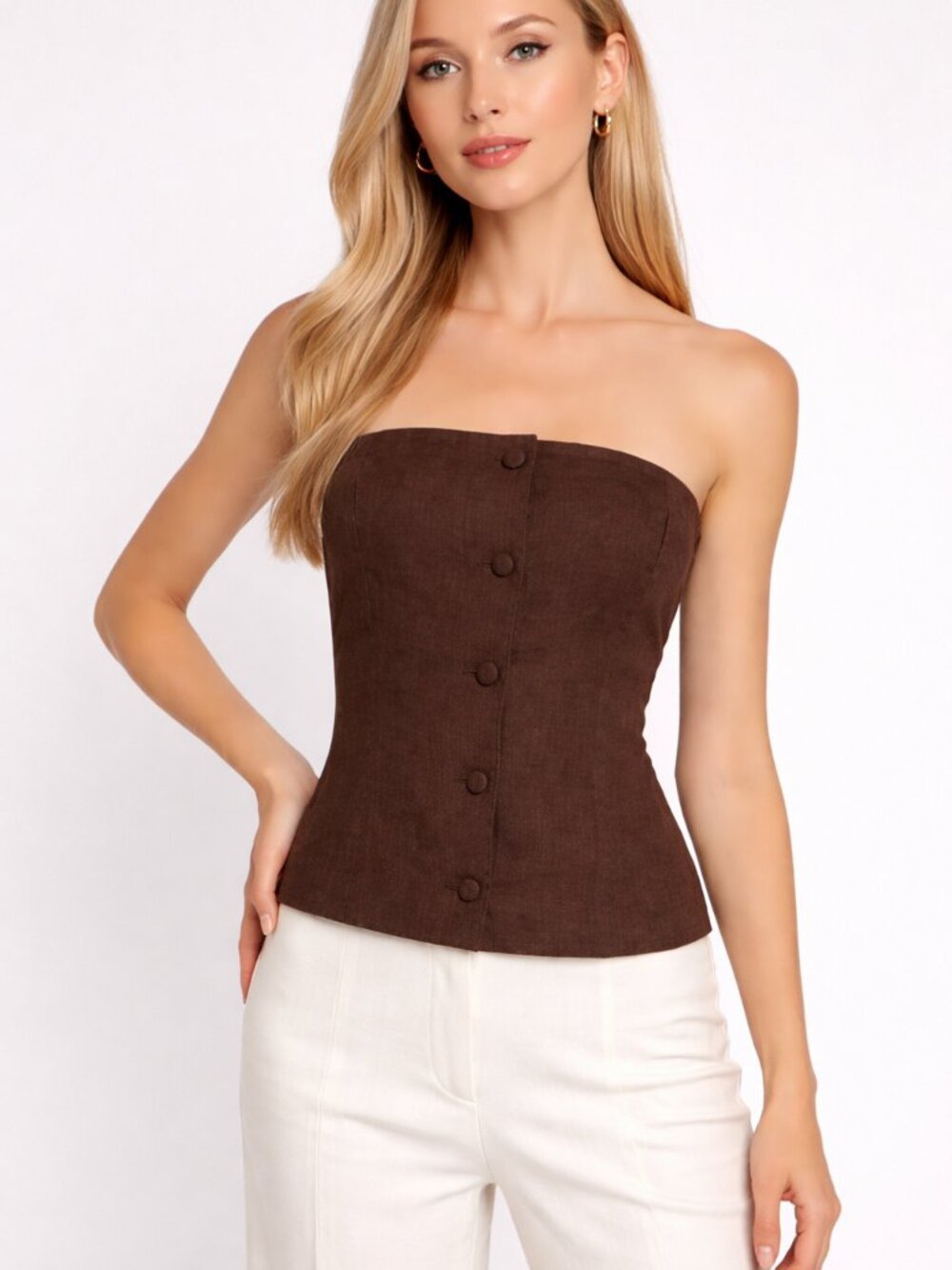 Bailey 44 Chocolate Brown Bandeau Linen Blend Vest L